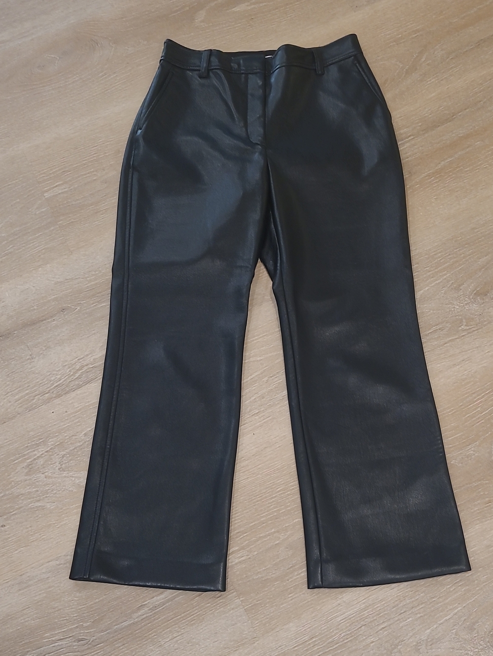 Babaton Black Faux Leather Wide-Leg Pants